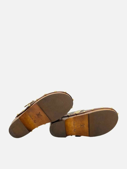 Pre - loved LOUIS VUITTON Canopy Brown & Gold Monogram Clogs at Reems Closet