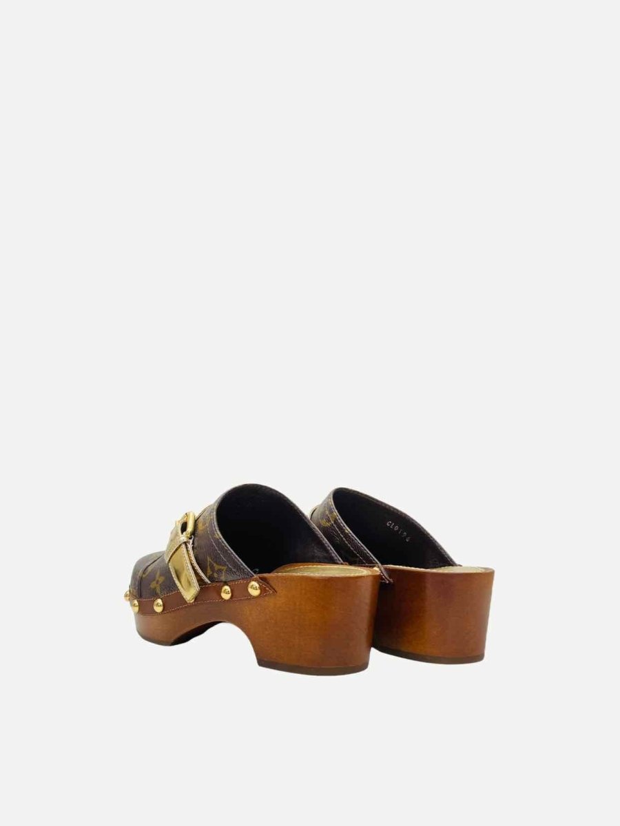 Pre - loved LOUIS VUITTON Canopy Brown & Gold Monogram Clogs at Reems Closet