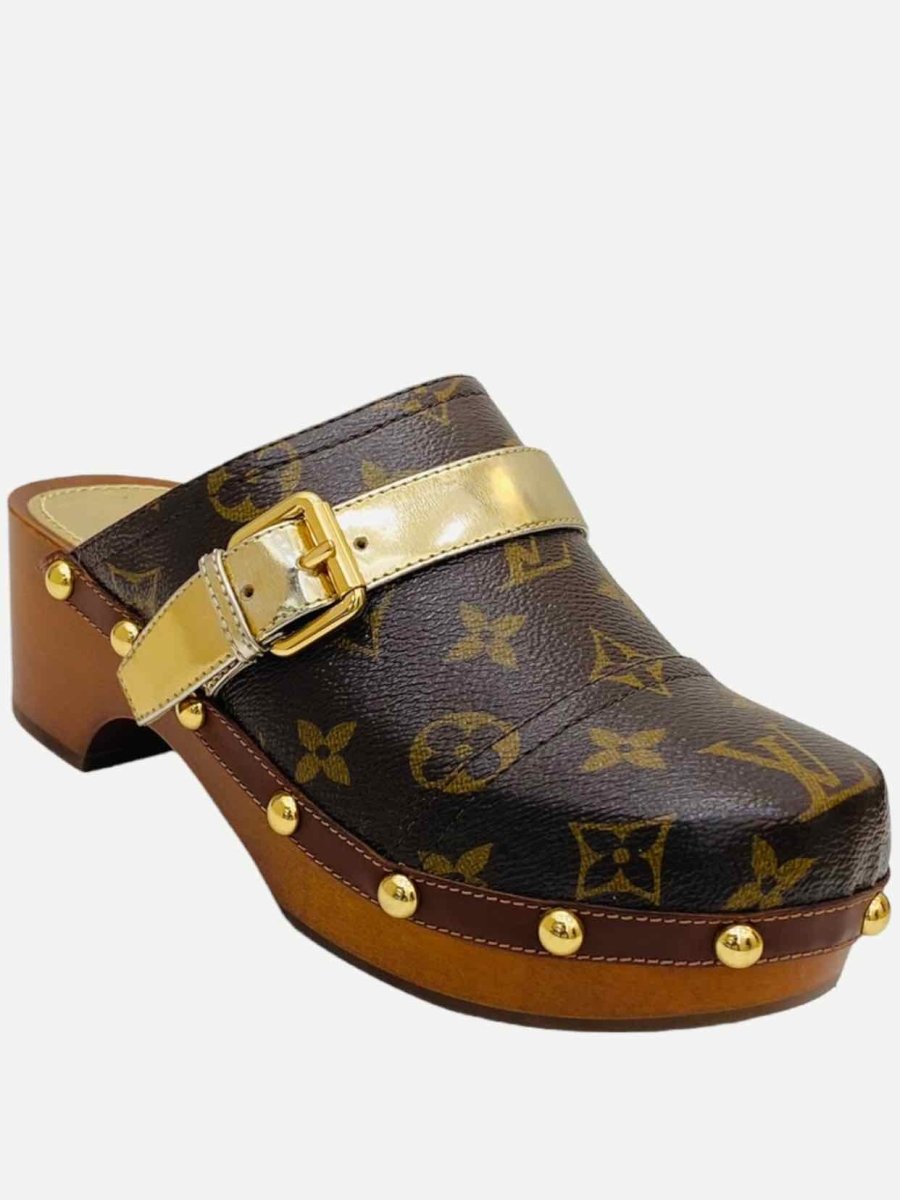 Pre - loved LOUIS VUITTON Canopy Brown & Gold Monogram Clogs 36 at Reems Closet