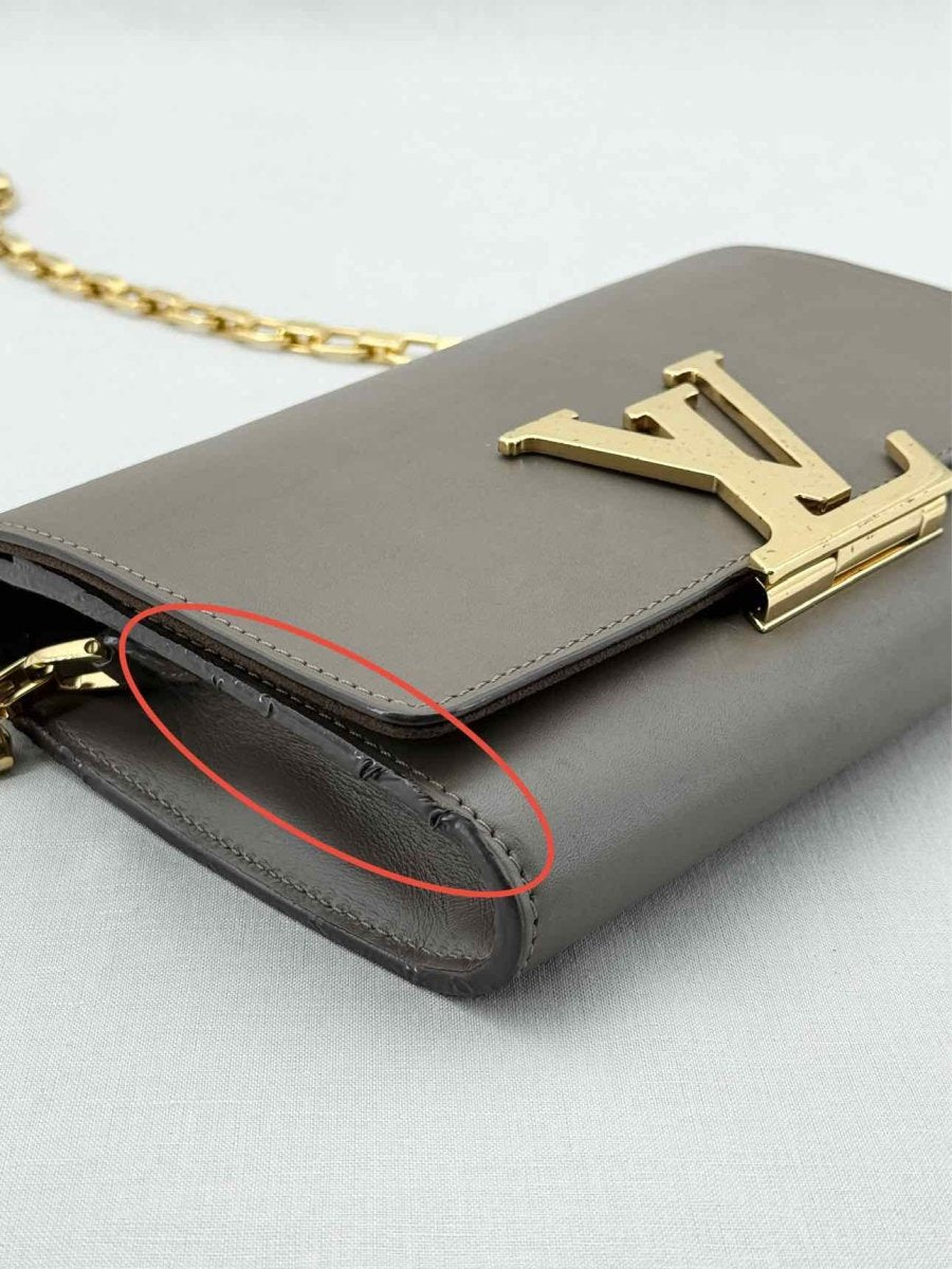 Pre - loved LOUIS VUITTON Chain Louise Taupe Clutch at Reems Closet
