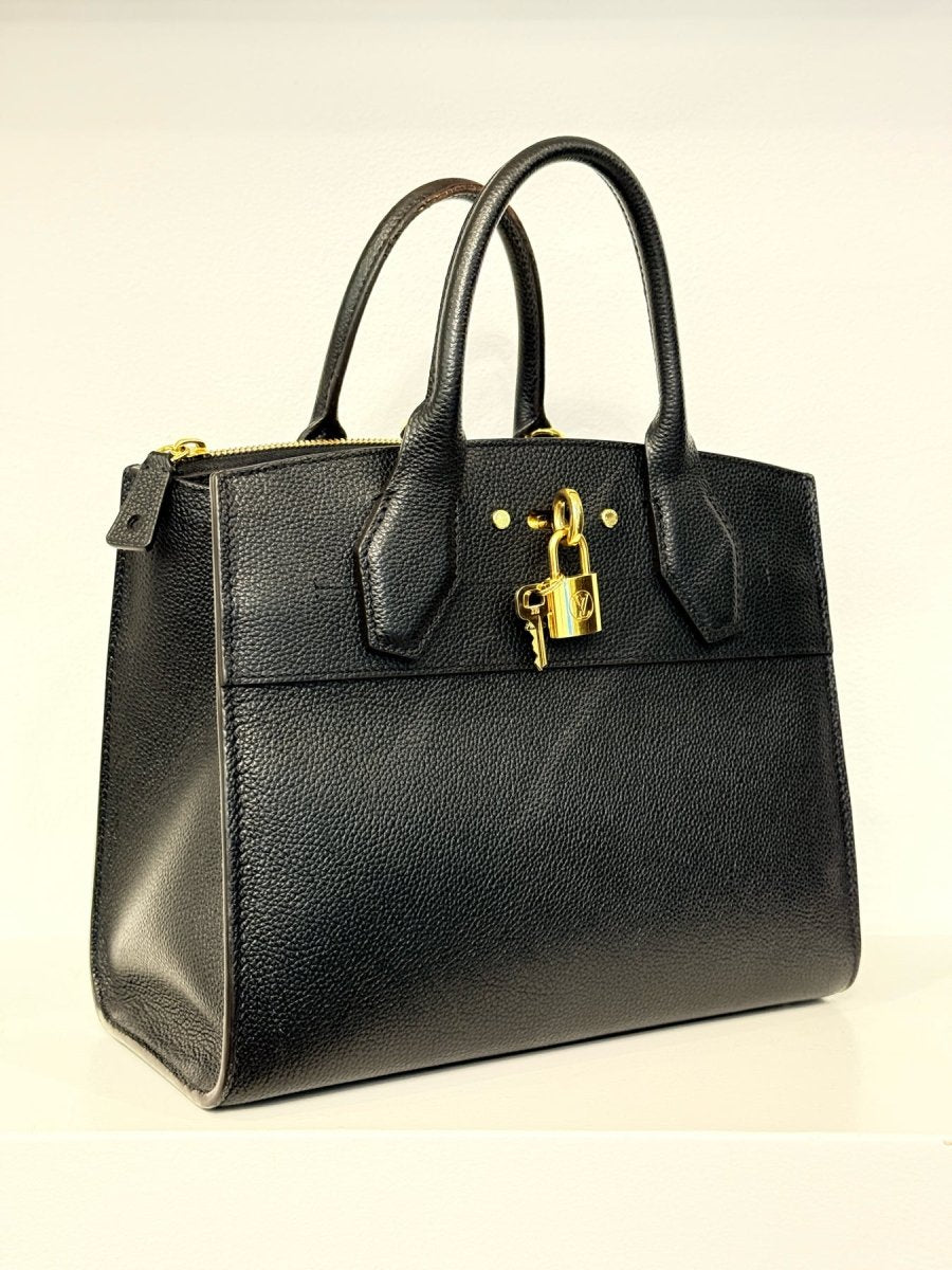 Pre - loved LOUIS VUITTON City Streamer Black Top Handle at Reems Closet
