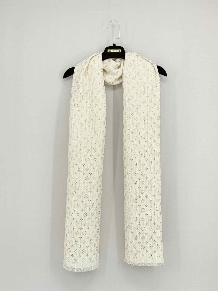 Pre - loved LOUIS VUITTON Cream Monogram Scarf at Reems Closet