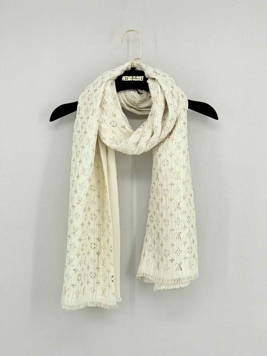 Pre - loved LOUIS VUITTON Cream Monogram Scarf at Reems Closet