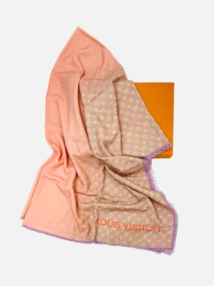 Pre - loved LOUIS VUITTON Fall For You Peach & Mauve Monogram Shawl at Reems Closet