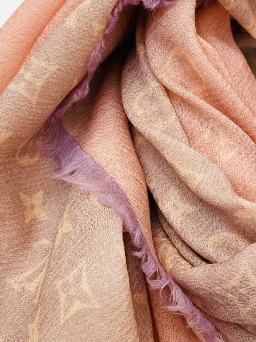 Pre - loved LOUIS VUITTON Fall For You Peach & Mauve Monogram Shawl at Reems Closet