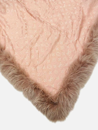 Pre - loved LOUIS VUITTON Fur Pink & Brown Monogram Shawl at Reems Closet