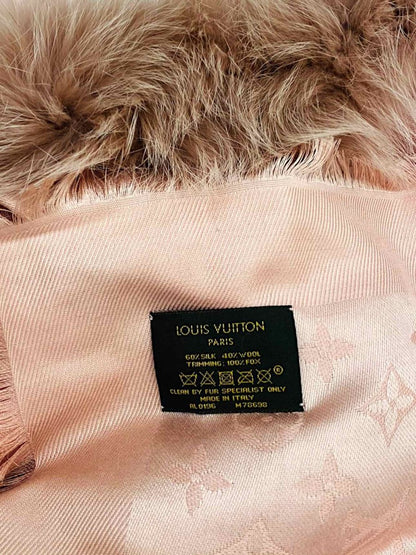 Pre - loved LOUIS VUITTON Fur Pink & Brown Monogram Shawl at Reems Closet