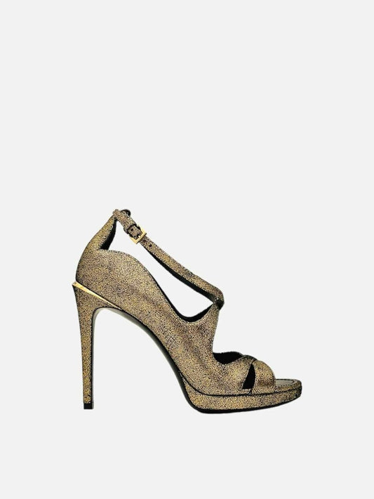 Pre - loved LOUIS VUITTON Gold Cracked Heeled Sandals at Reems Closet