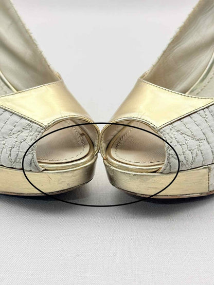 Pre - loved LOUIS VUITTON Grey & Gold Size EU 37 Heeled Sandals at Reems Closet