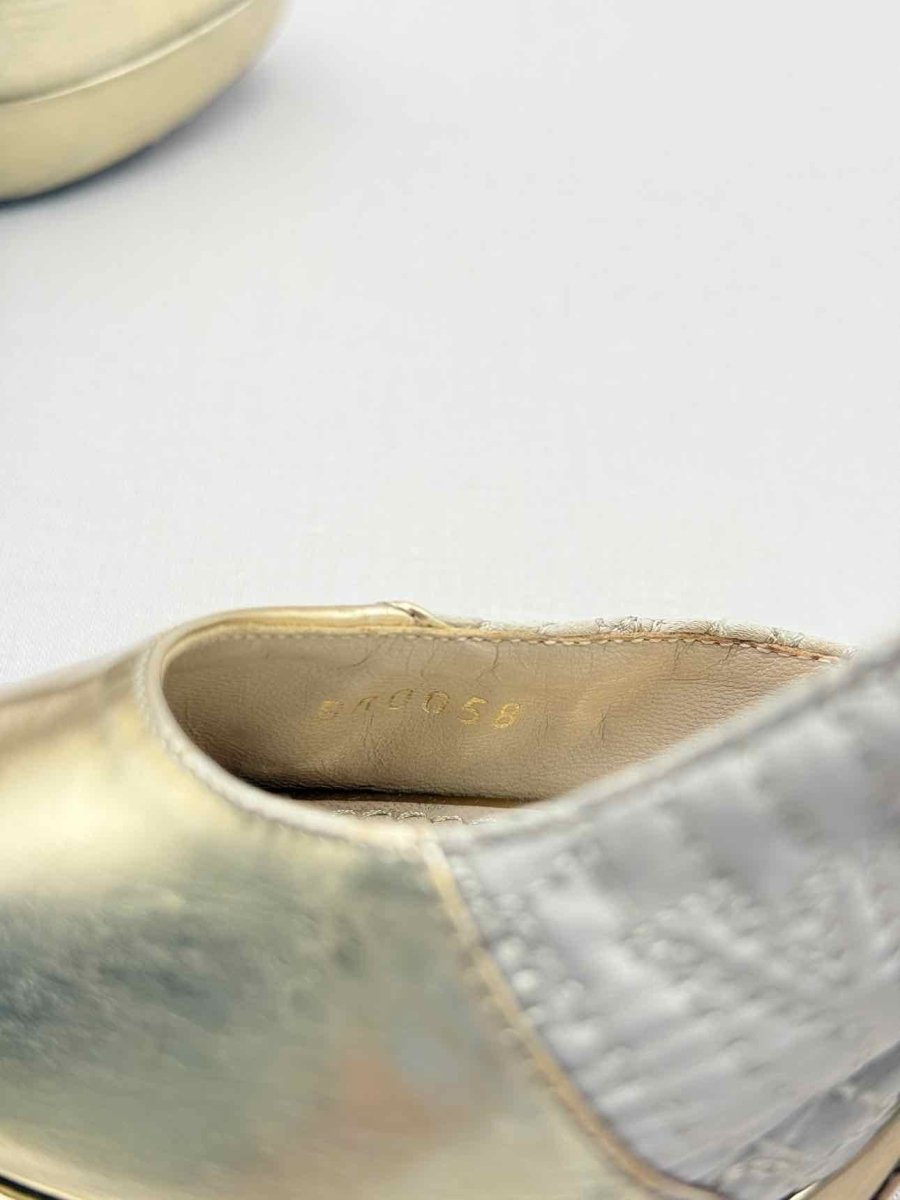 Pre - loved LOUIS VUITTON Grey & Gold Size EU 37 Heeled Sandals at Reems Closet