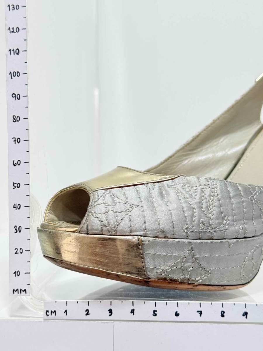 Pre - loved LOUIS VUITTON Grey & Gold Size EU 37 Heeled Sandals at Reems Closet