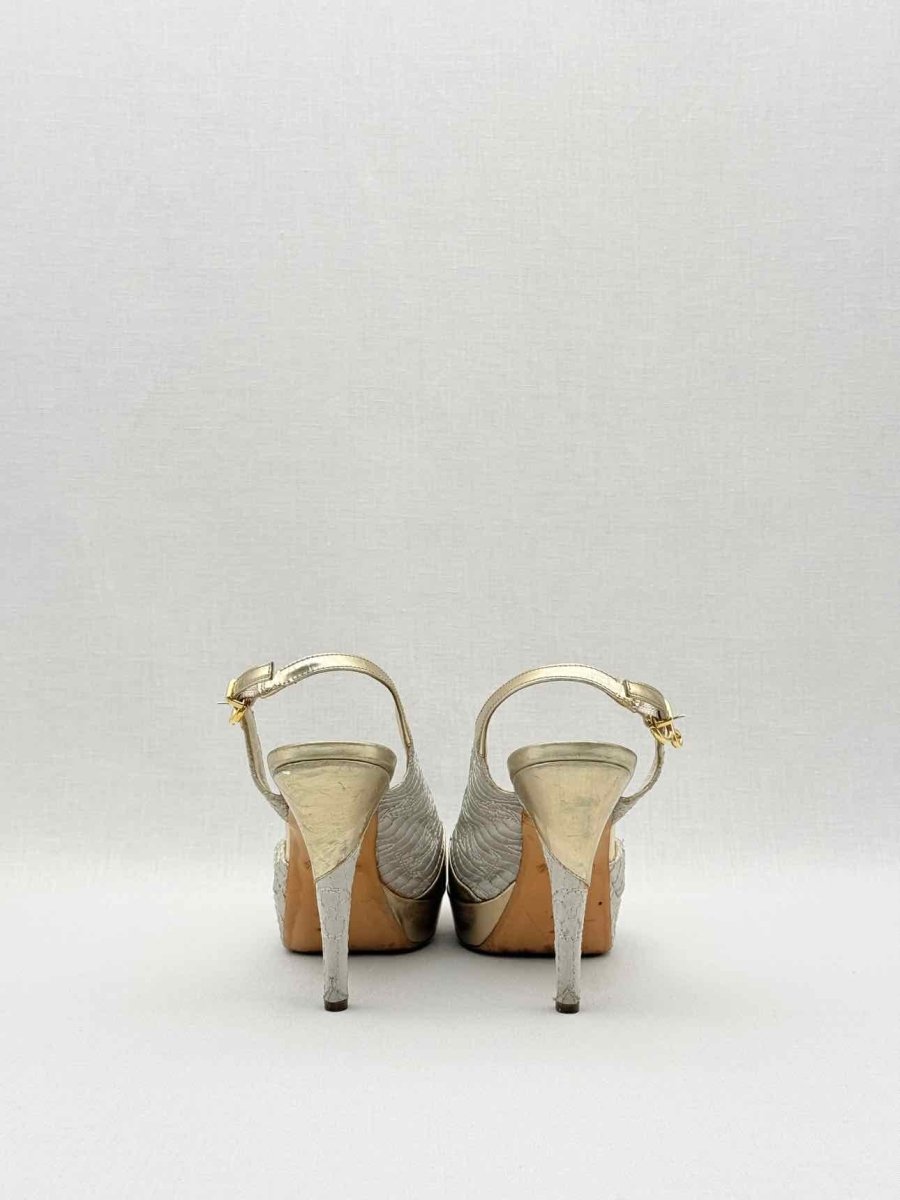 Pre - loved LOUIS VUITTON Grey & Gold Size EU 37 Heeled Sandals at Reems Closet