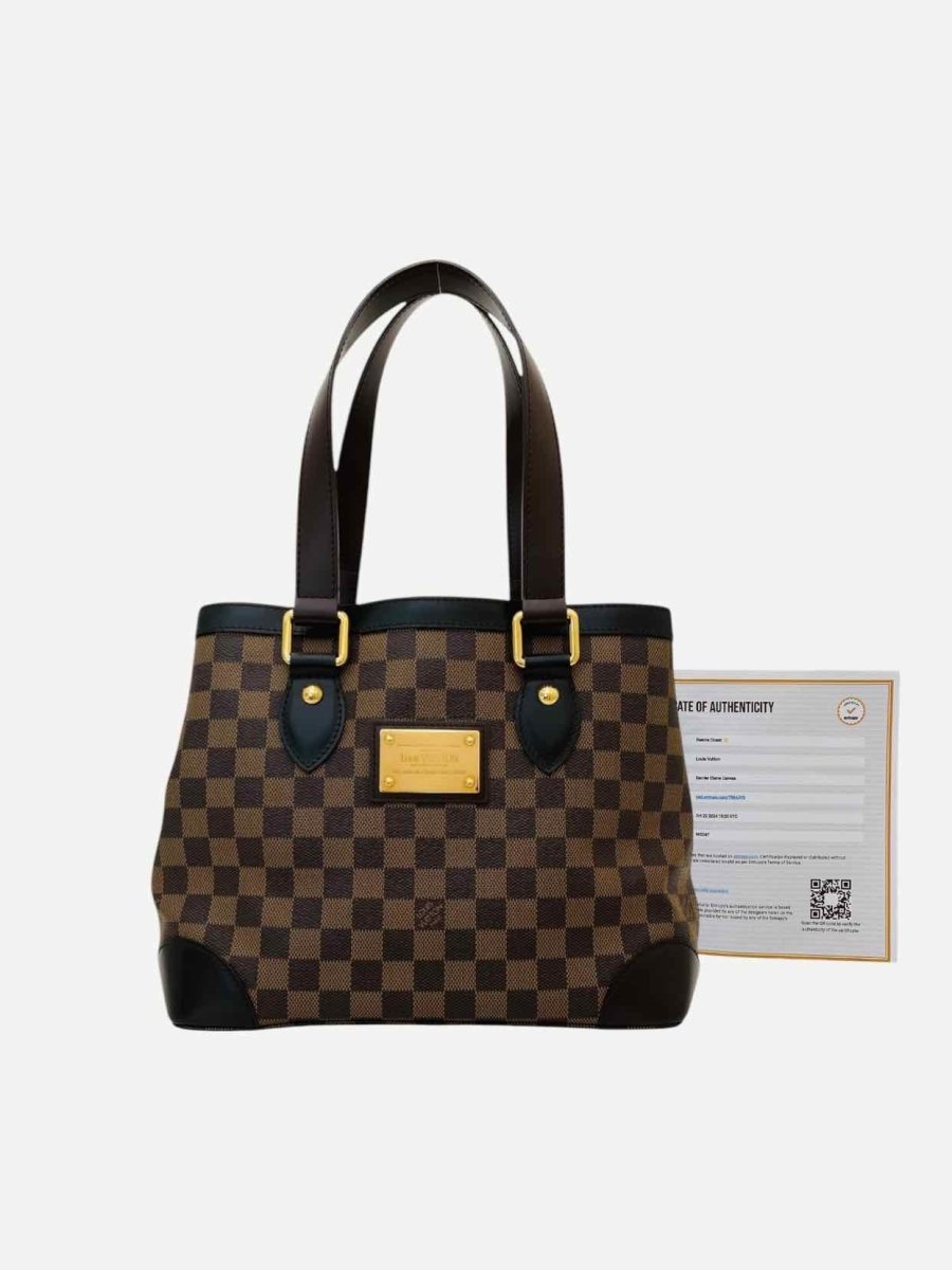 Pre - loved LOUIS VUITTON Hampstead Brown Damier Ebene Top Handle at Reems Closet