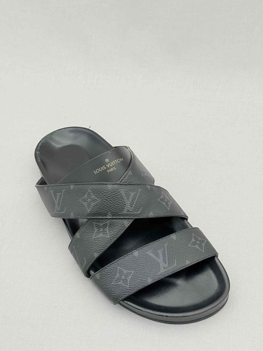 Pre - loved LOUIS VUITTON Mirabeau Black Monogram Size EU 43 Slides at Reems Closet