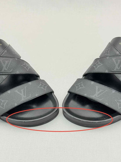 Pre - loved LOUIS VUITTON Mirabeau Black Monogram Size EU 43 Slides at Reems Closet