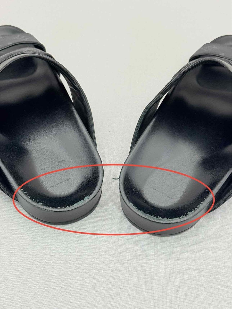 Pre - loved LOUIS VUITTON Mirabeau Black Monogram Size EU 43 Slides at Reems Closet