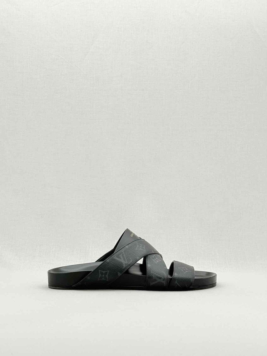 Pre - loved LOUIS VUITTON Mirabeau Black Monogram Size EU 43 Slides at Reems Closet
