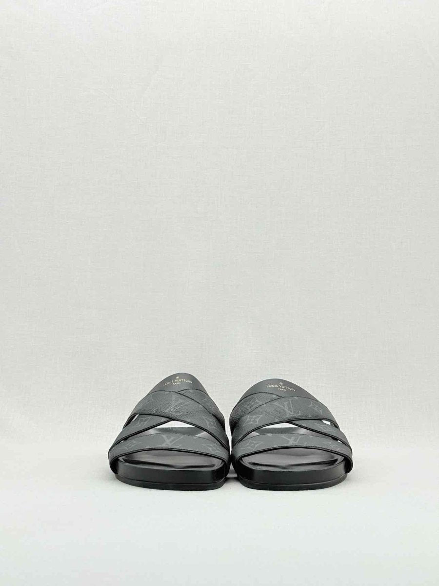 Pre - loved LOUIS VUITTON Mirabeau Black Monogram Size EU 43 Slides at Reems Closet