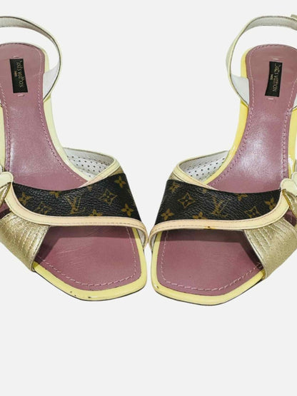 Pre - loved LOUIS VUITTON Monogram Gold & Brown Slingbacks 39 at Reems Closet