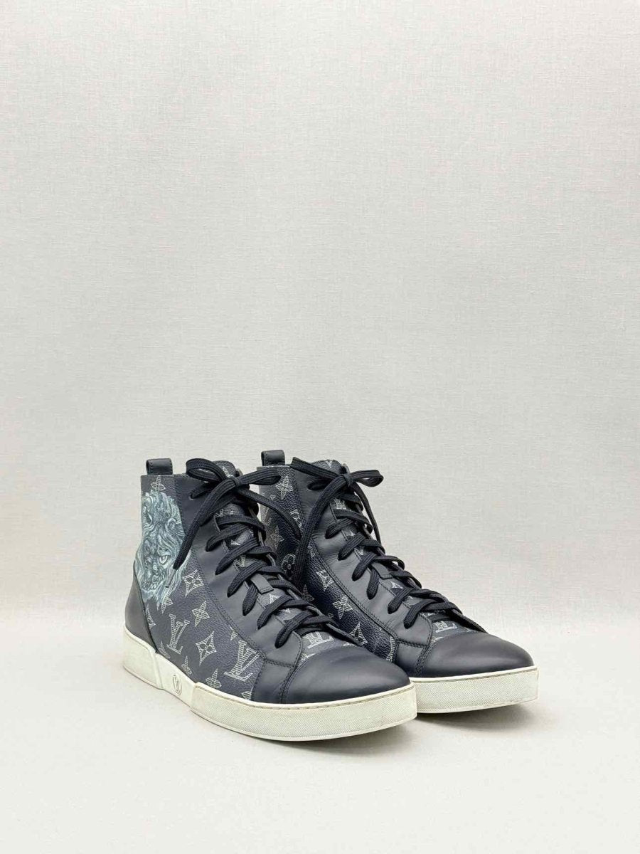 Pre-loved LOUIS VUITTON Navy Blue Monogram Size EU 40.5 Sneakers at Reems Closet