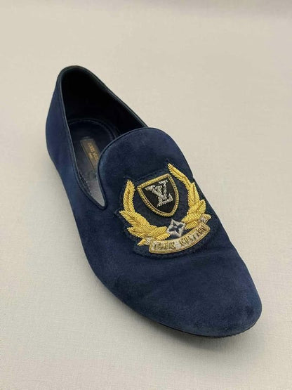 Pre-loved LOUIS VUITTON Navy Blue Size EU 38 Smoking Slippers at Reems Closet