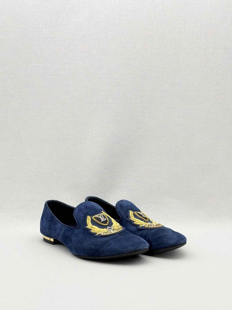 Pre-loved LOUIS VUITTON Navy Blue Size EU 38 Smoking Slippers at Reems Closet
