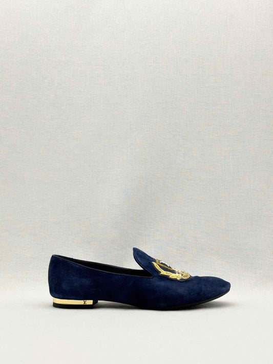 Pre-loved LOUIS VUITTON Navy Blue Size EU 38 Smoking Slippers at Reems Closet
