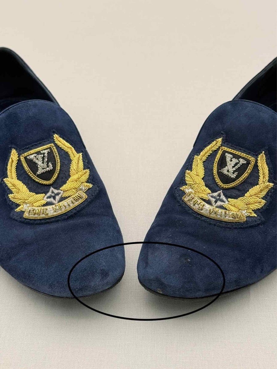 Pre-loved LOUIS VUITTON Navy Blue Size EU 38 Smoking Slippers at Reems Closet