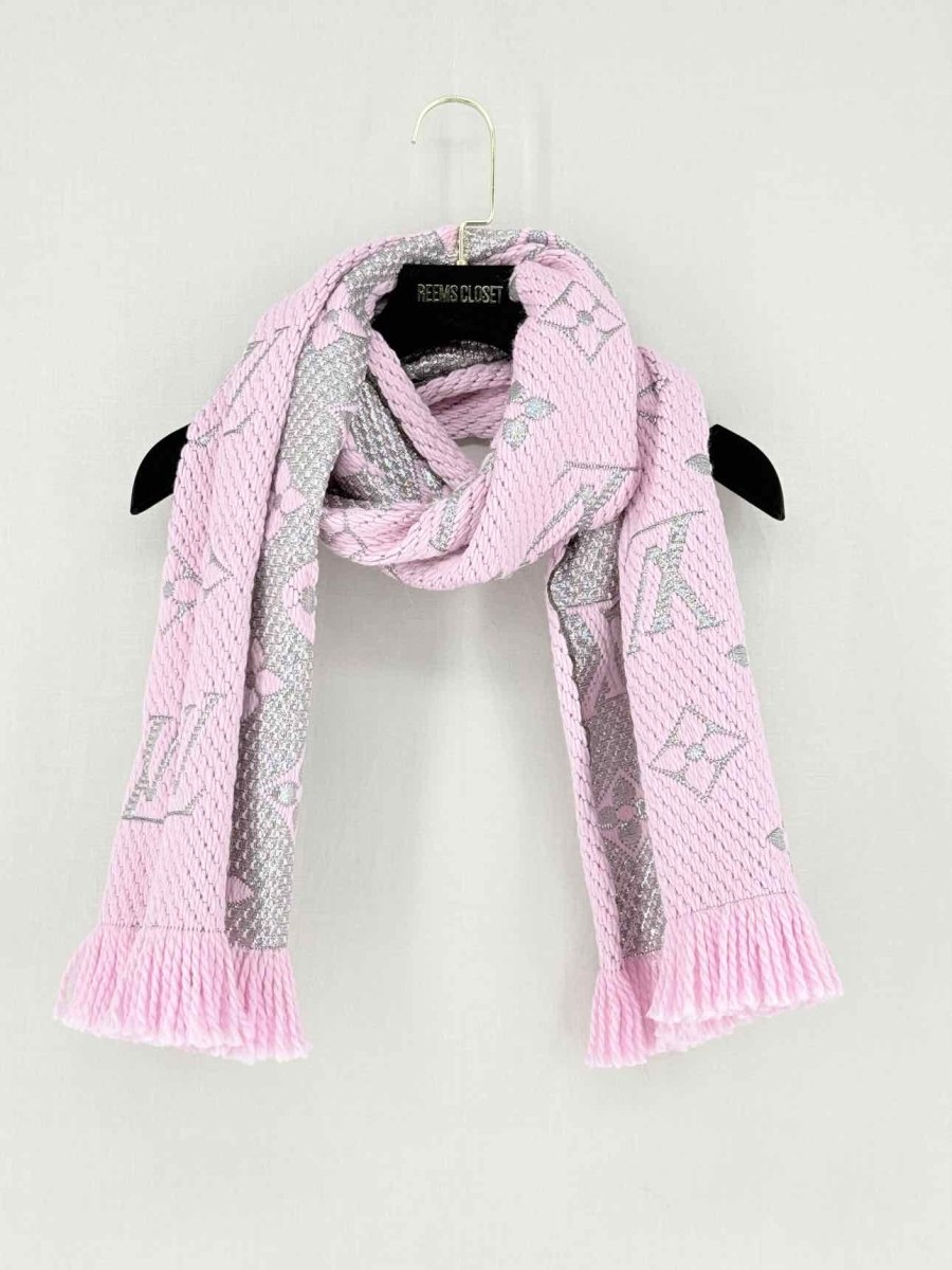 Pre - loved LOUIS VUITTON Pale Pink Logomania Scarf at Reems Closet