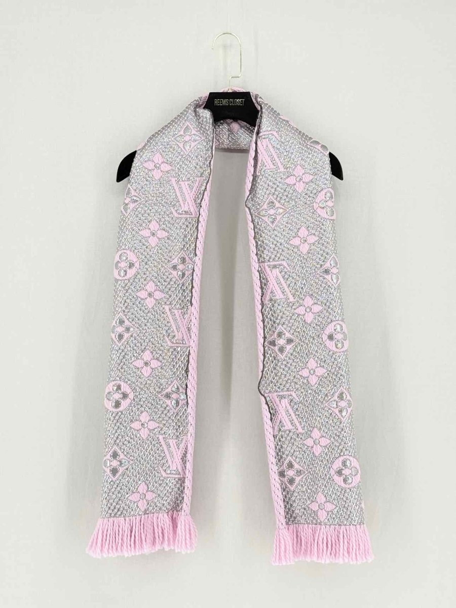 Pre - loved LOUIS VUITTON Pale Pink Logomania Scarf at Reems Closet