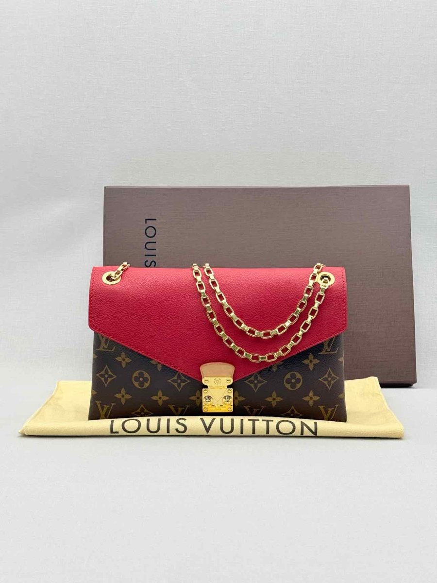 Pre-loved LOUIS VUITTON Pallas Chain Red Monogram Shoulder Bag at Reems Closet
