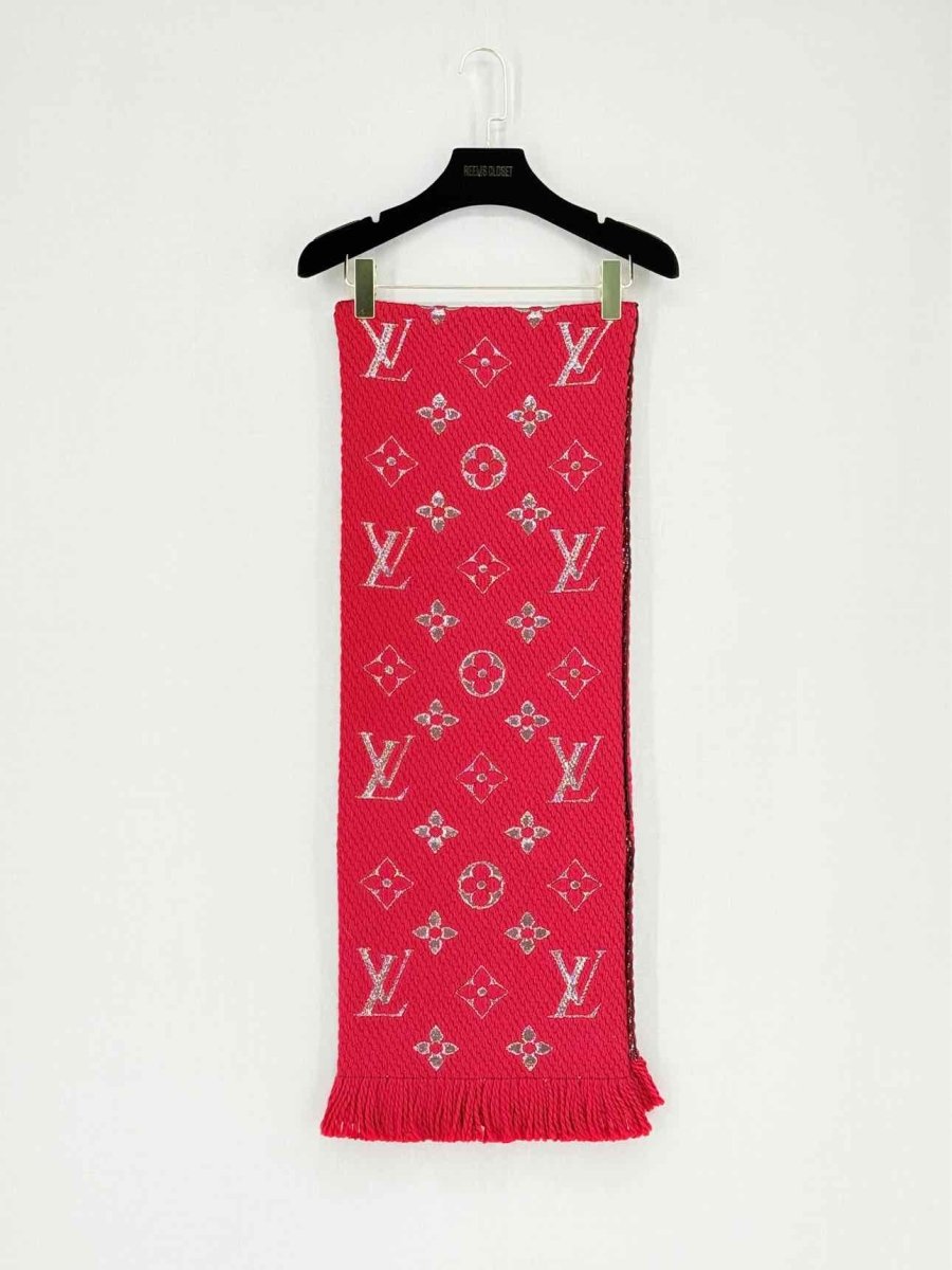 Pre - loved LOUIS VUITTON Red Logomania Scarf at Reems Closet