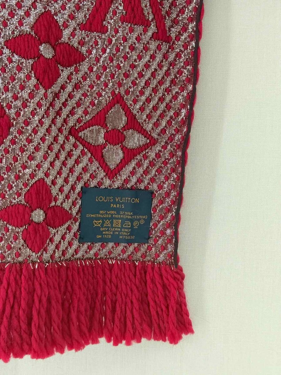 Pre - loved LOUIS VUITTON Red Logomania Scarf at Reems Closet