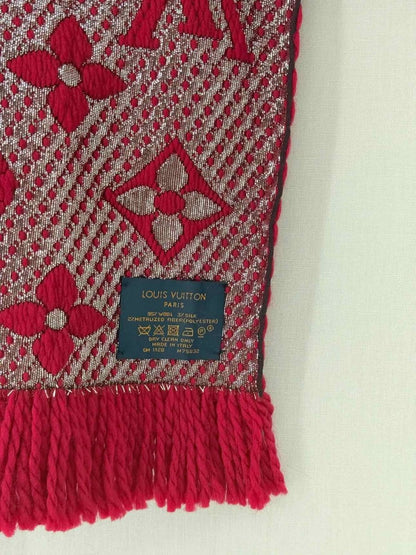 Pre - loved LOUIS VUITTON Red Logomania Scarf at Reems Closet