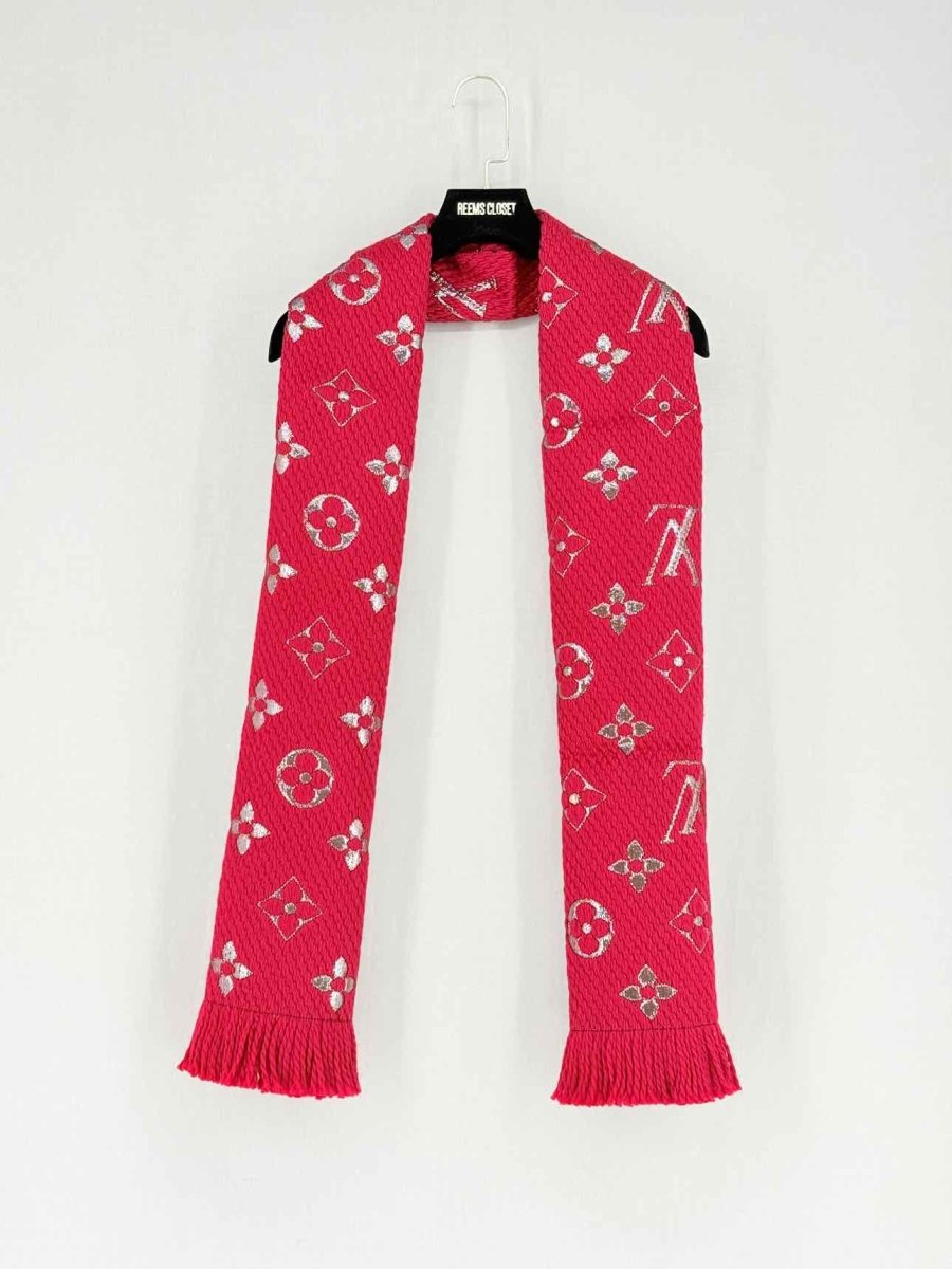 Pre - loved LOUIS VUITTON Red Logomania Scarf at Reems Closet