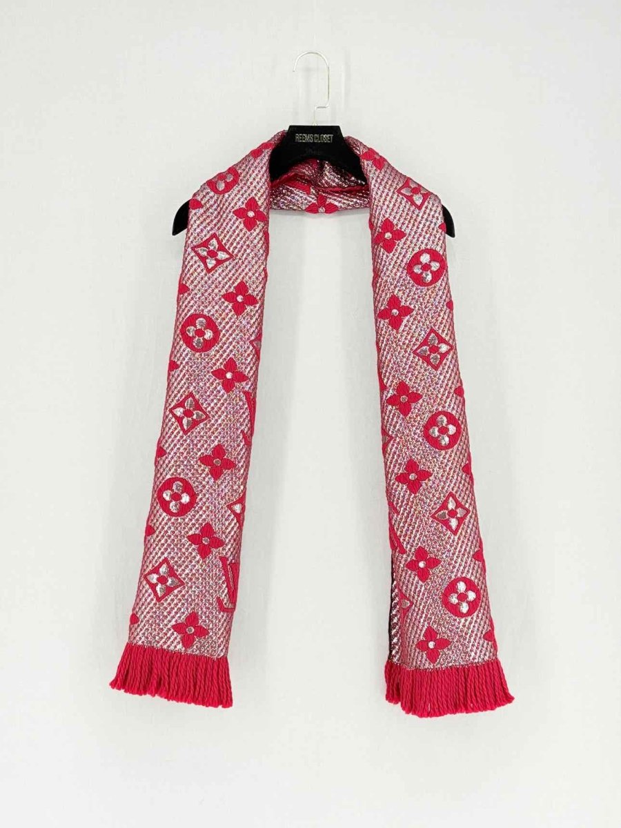 Pre - loved LOUIS VUITTON Red Logomania Scarf at Reems Closet
