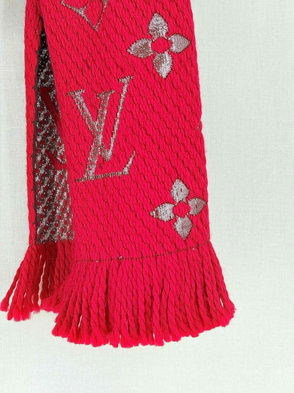 Pre - loved LOUIS VUITTON Red Logomania Scarf at Reems Closet
