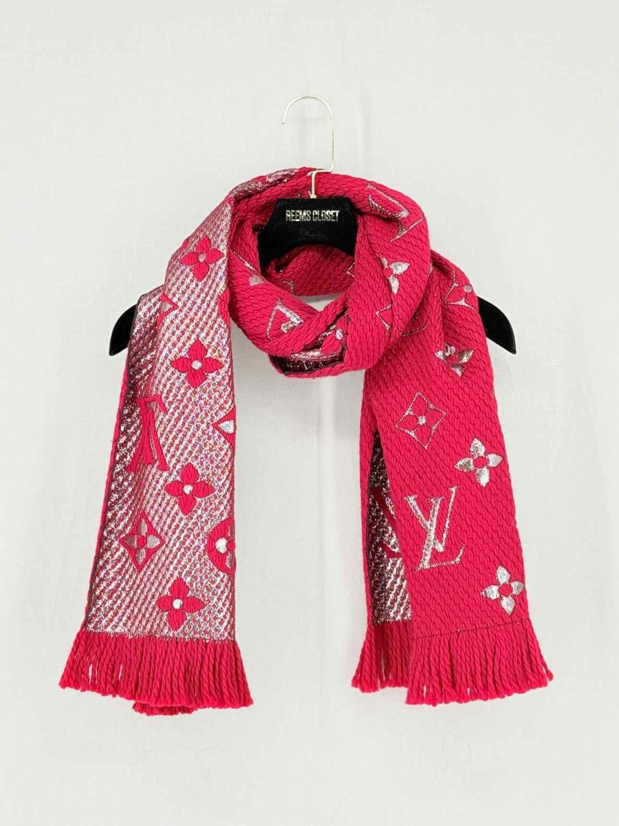 Pre - loved LOUIS VUITTON Red Logomania Scarf at Reems Closet