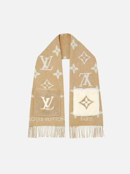 Pre - loved LOUIS VUITTON Reykjavik Beige & Cream Monogram Scarf at Reems Closet