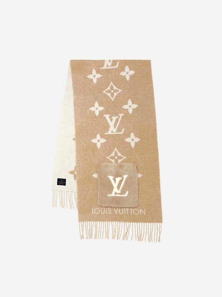 Pre - loved LOUIS VUITTON Reykjavik Beige & Cream Monogram Scarf at Reems Closet