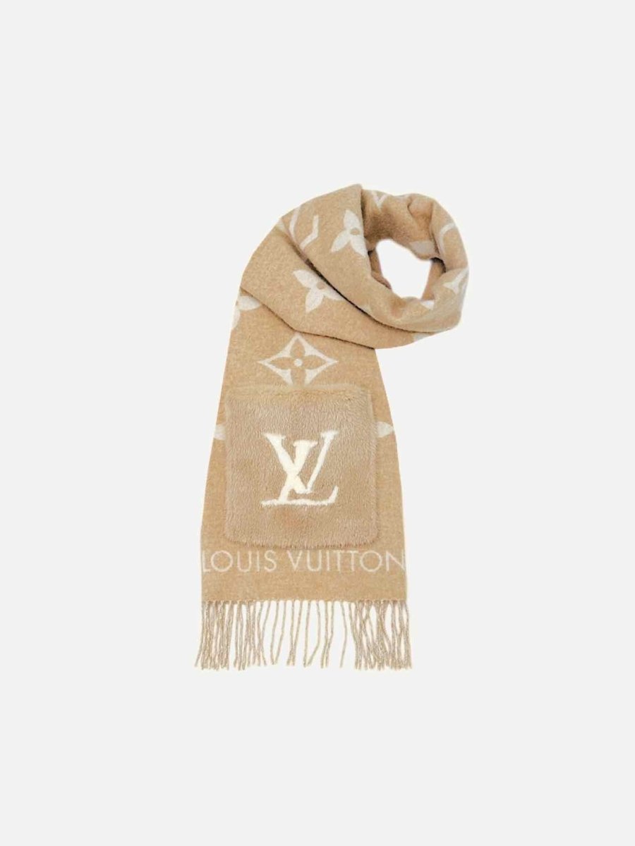 Pre - loved LOUIS VUITTON Reykjavik Beige & Cream Monogram Scarf at Reems Closet