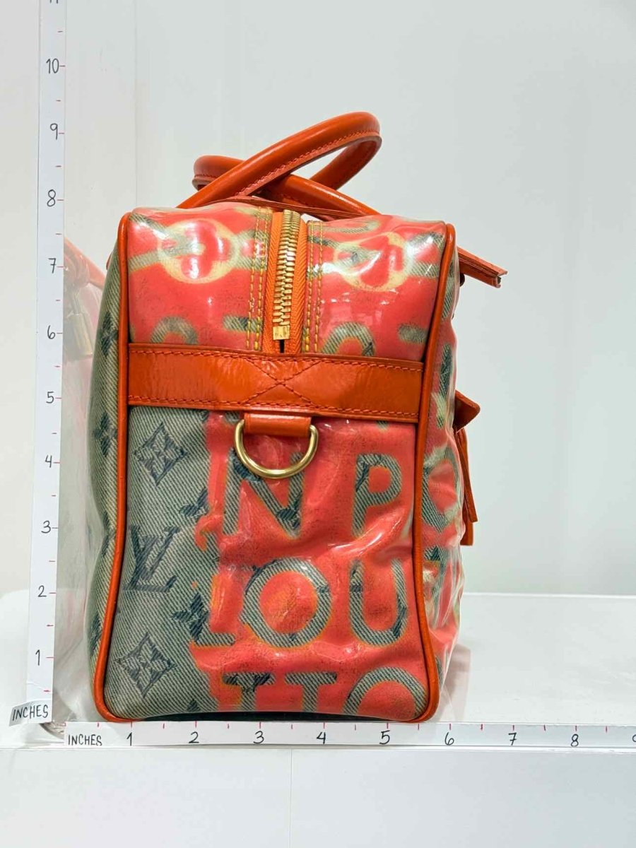 Pre - loved LOUIS VUITTON Richard Prince Orange Monogram Travel Bag at Reems Closet