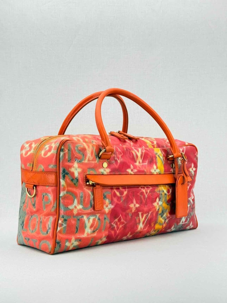 Pre - loved LOUIS VUITTON Richard Prince Orange Monogram Travel Bag at Reems Closet