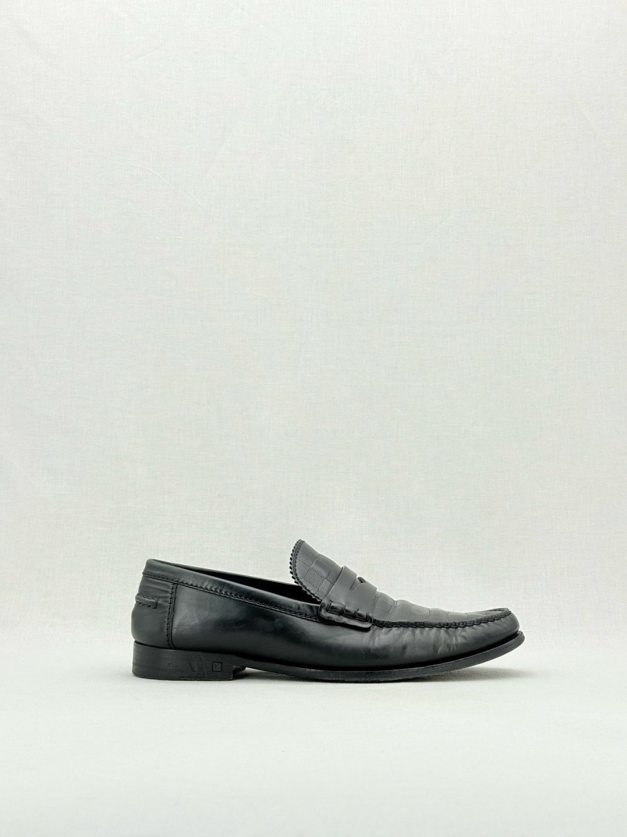 Pre - loved LOUIS VUITTON Santiago Black Damier Size EU 10 Loafers at Reems Closet
