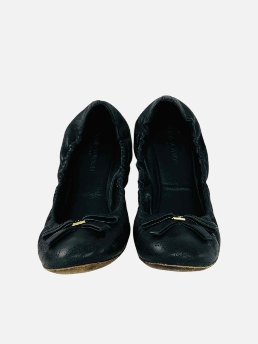 Pre - loved LOUIS VUITTON Scrunch Black Ballerinas at Reems Closet