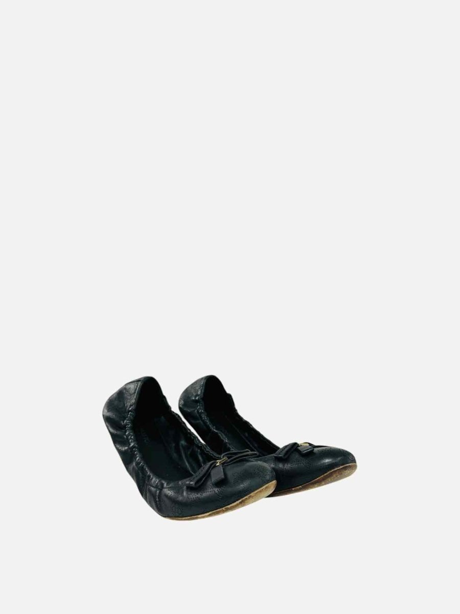 Pre - loved LOUIS VUITTON Scrunch Black Ballerinas at Reems Closet