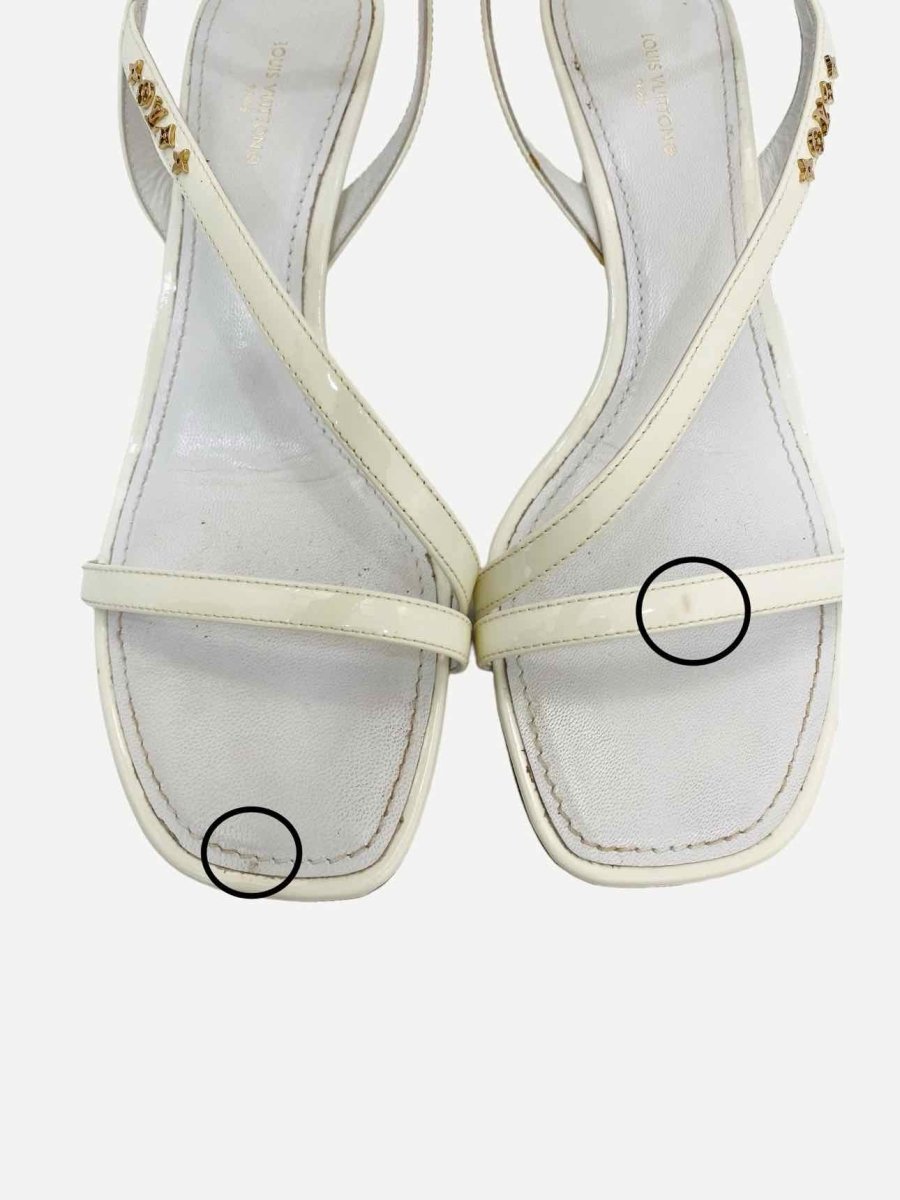 Pre - loved LOUIS VUITTON Signature White Heeled Sandals at Reems Closet