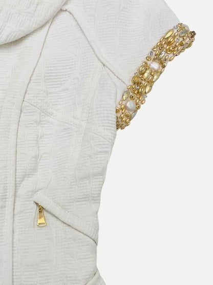 Pre - loved LOUIS VUITTON White Pearl Embellished Jacket at Reems Closet