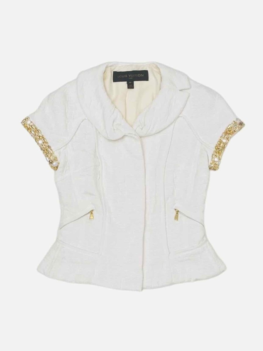 Pre - loved LOUIS VUITTON White Pearl Embellished Jacket at Reems Closet