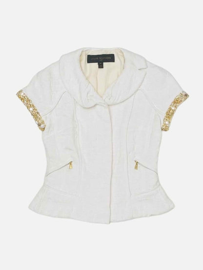 Pre - loved LOUIS VUITTON White Pearl Embellished Jacket at Reems Closet